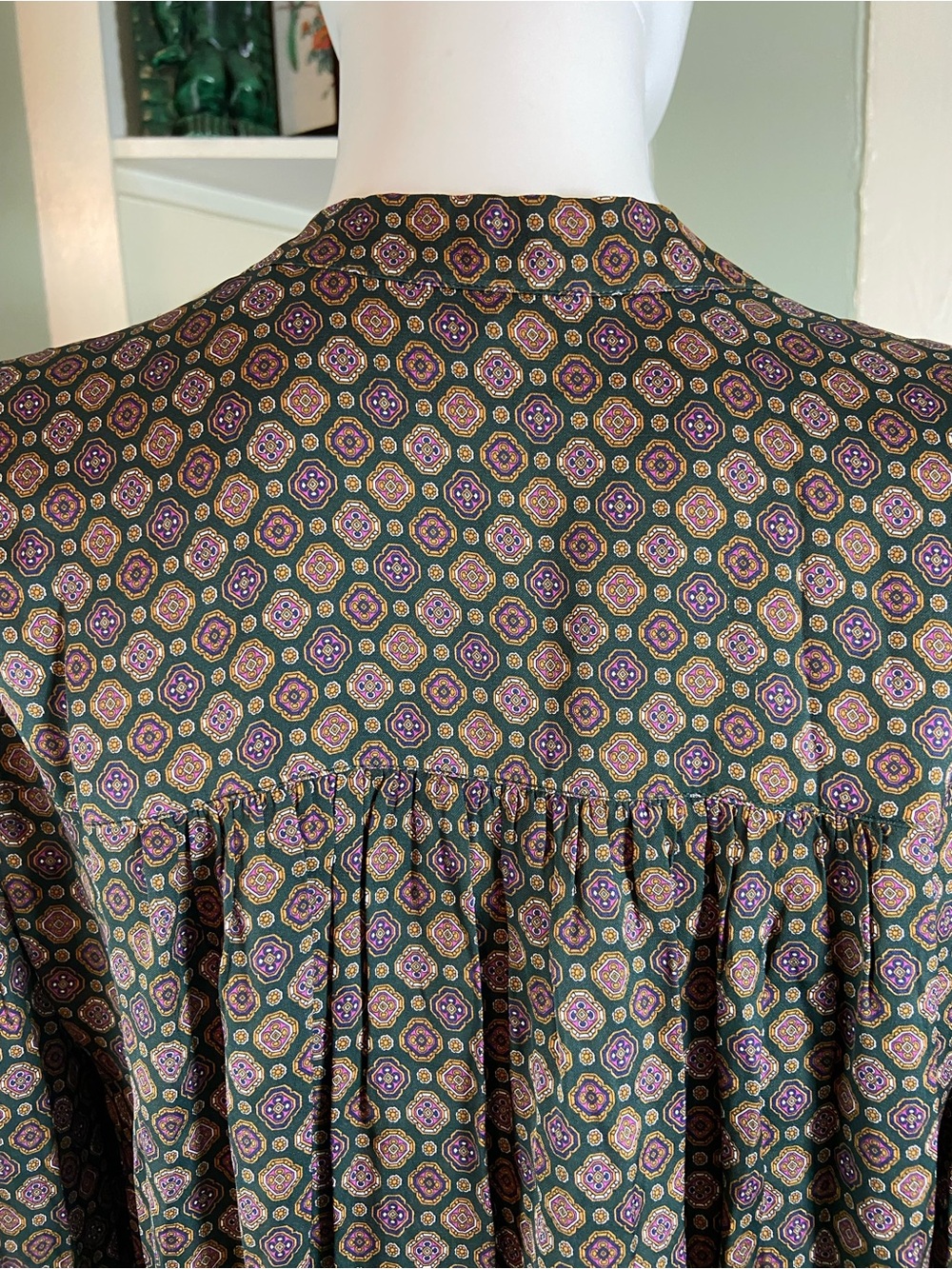 NWT Veronica Beard Esmeralda Silk Blend Geometric Pine Button-Down Blouse [TE] - Picture 10 of 13